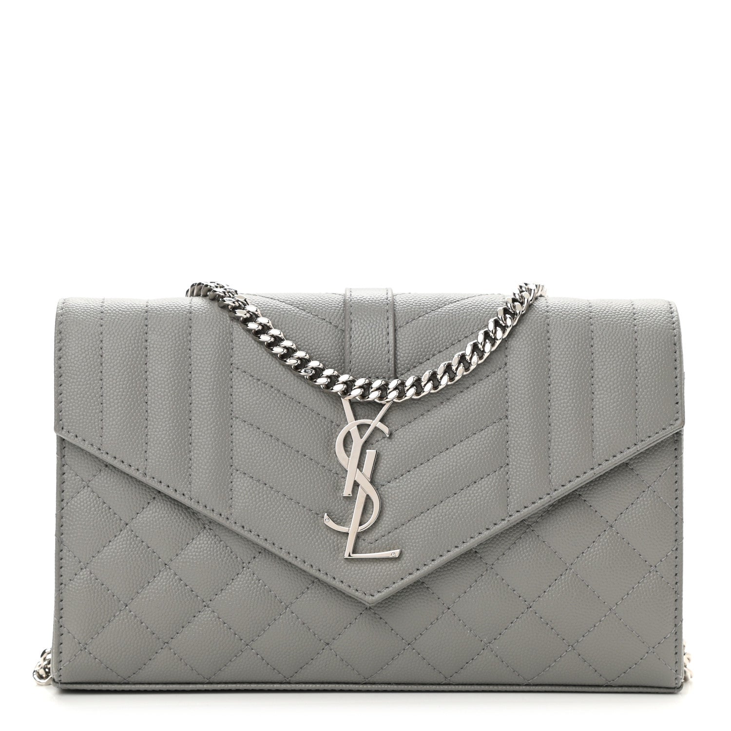 Saint Laurent Grain De Poudre Mixed Matelasse Triquilt Monogram Chain Wallet Fog 1 of 8