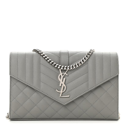 Saint Laurent Grain De Poudre Mixed Matelasse Triquilt Monogram Chain Wallet Fog 1 of 8