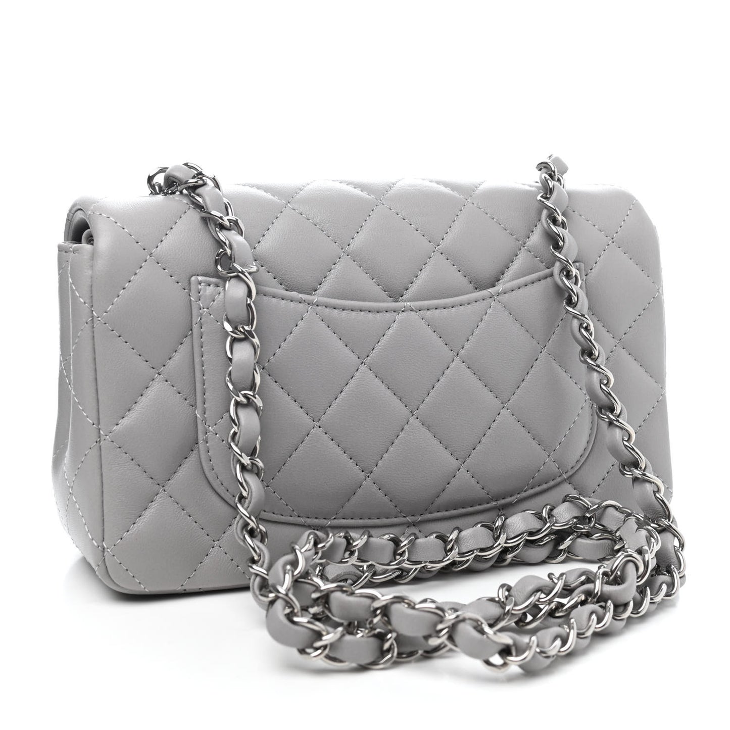 Lambskin Quilted Mini Rectangular Flap Grey