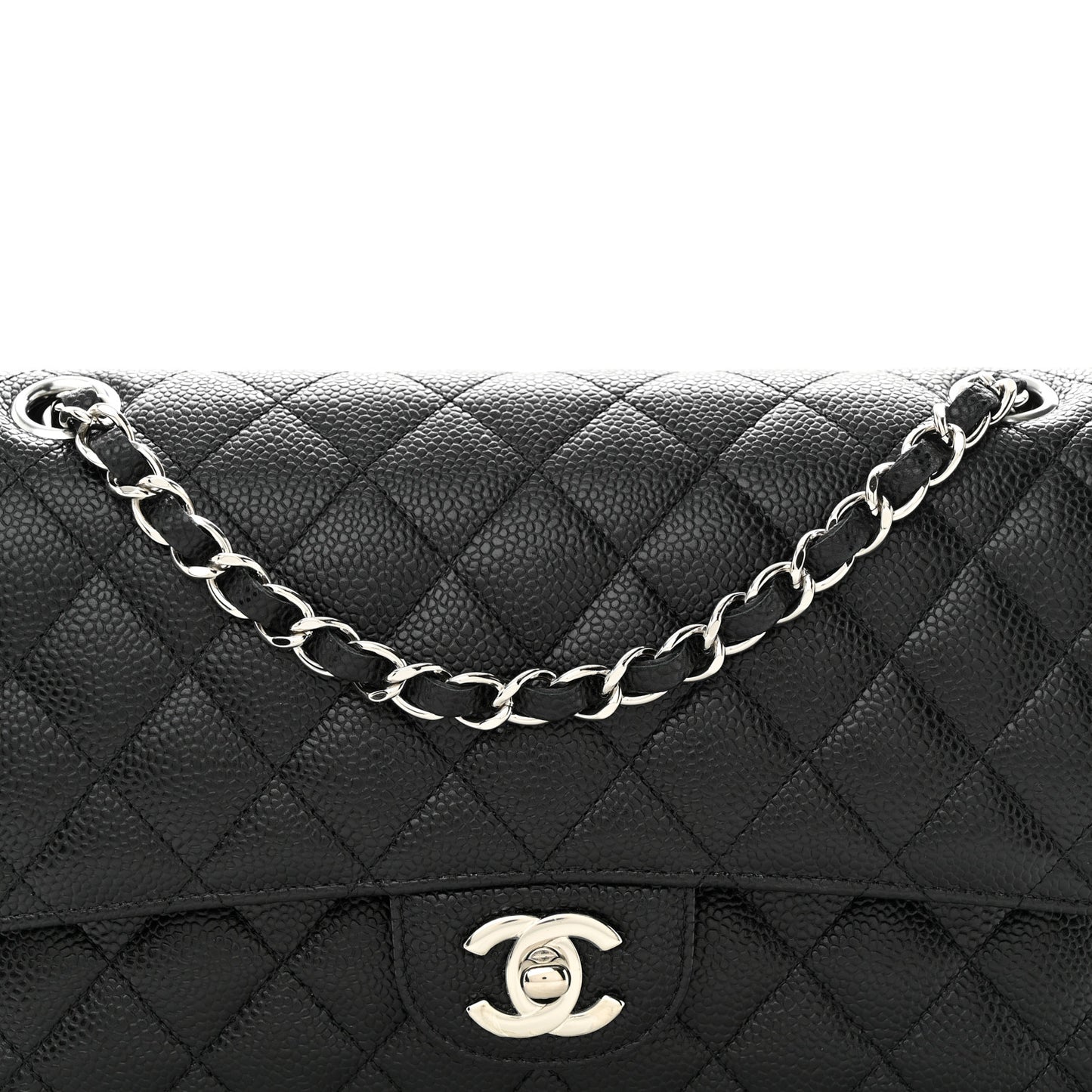 Caviar Quilted Medium Double Flap Black