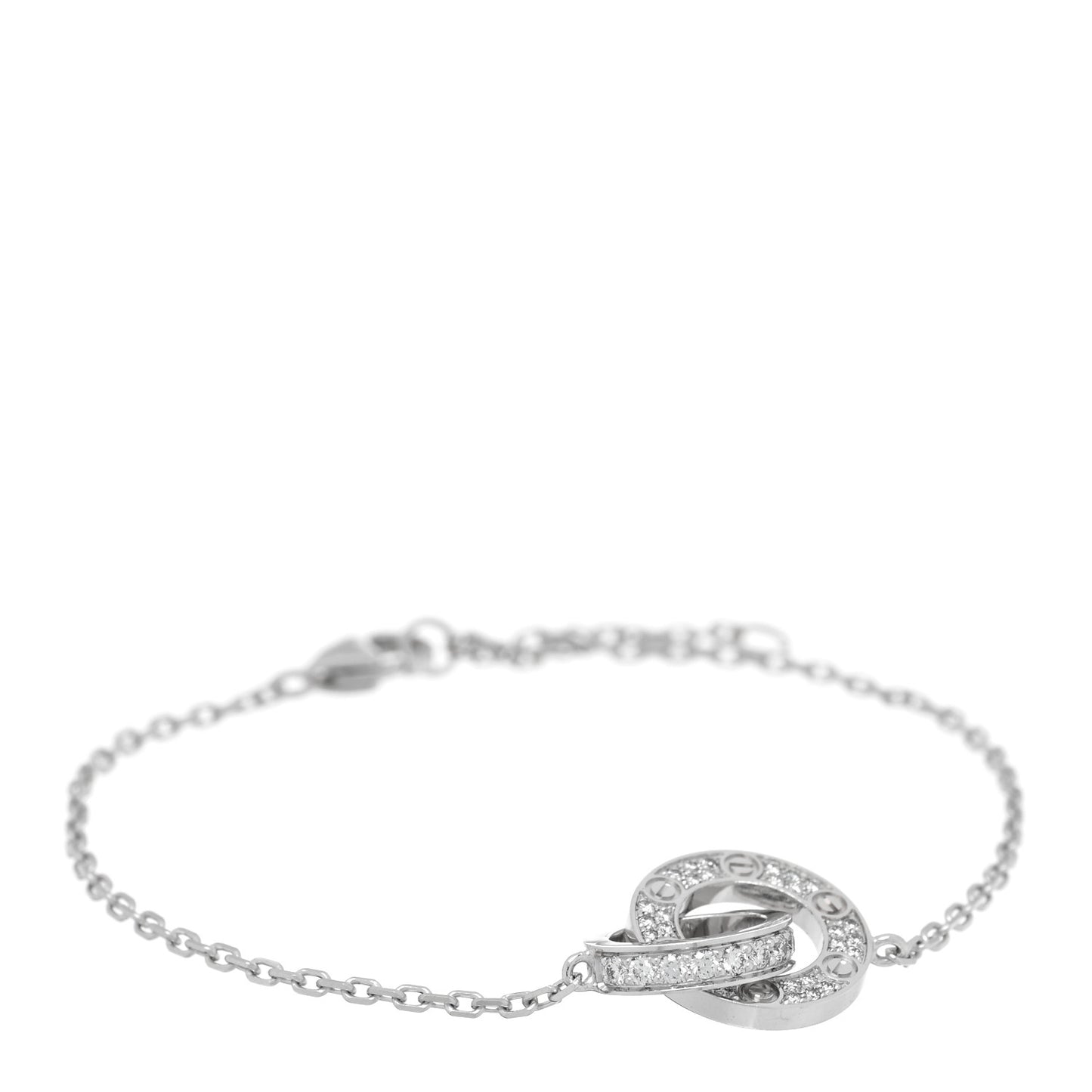 18K White Gold Diamond Pave Love Chain Bracelet