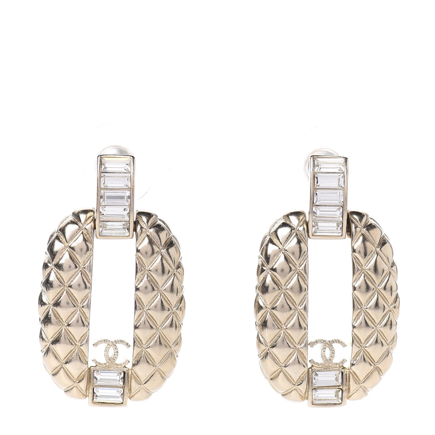 Baguette Crystal Quilted CC Dangle Earrings Gold