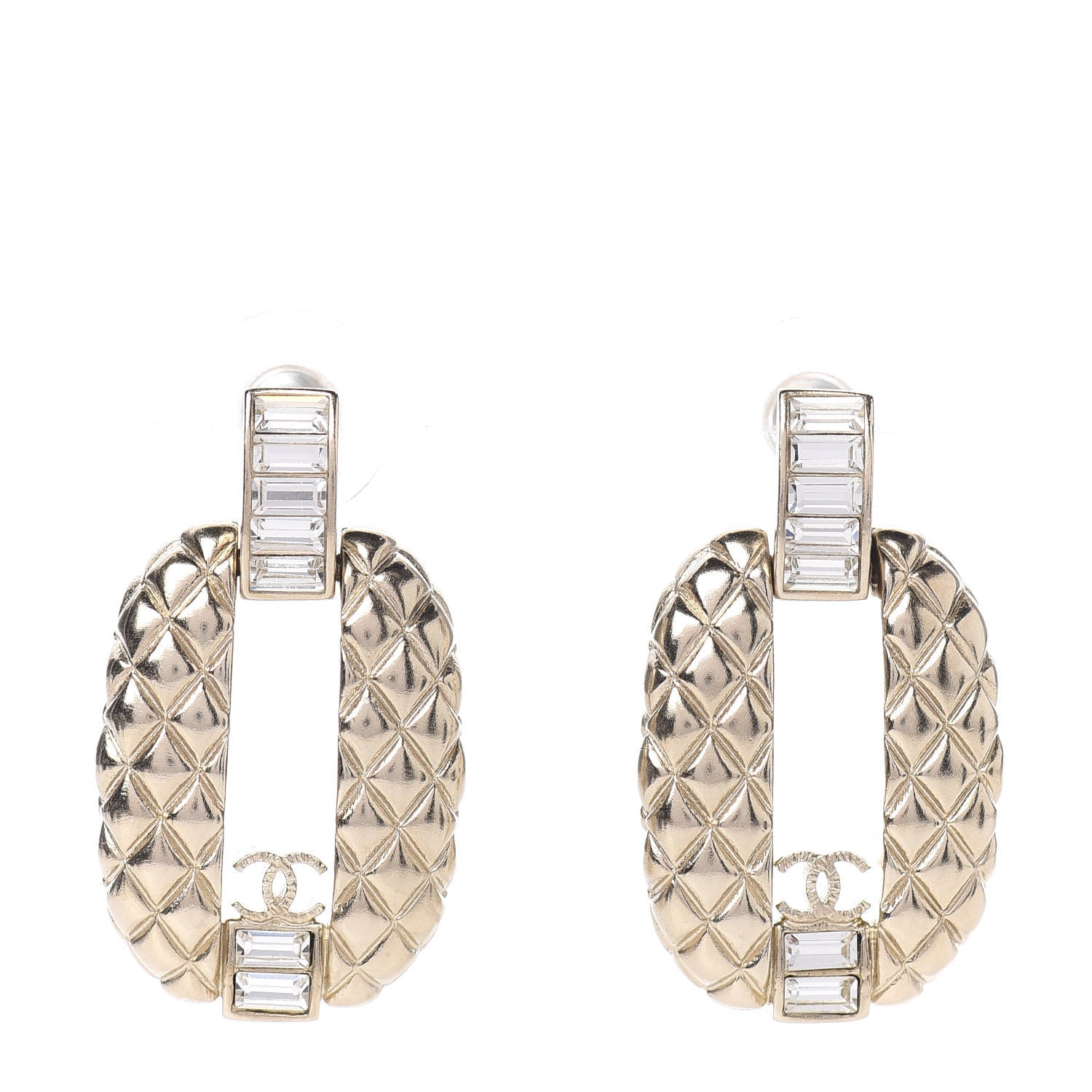 Chanel Baguette Crystal Quilted CC Dangle Earrings Gold 1 of 5