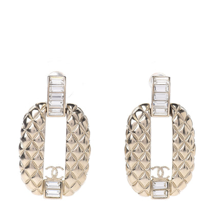 Chanel Baguette Crystal Quilted CC Dangle Earrings Gold 1 of 5