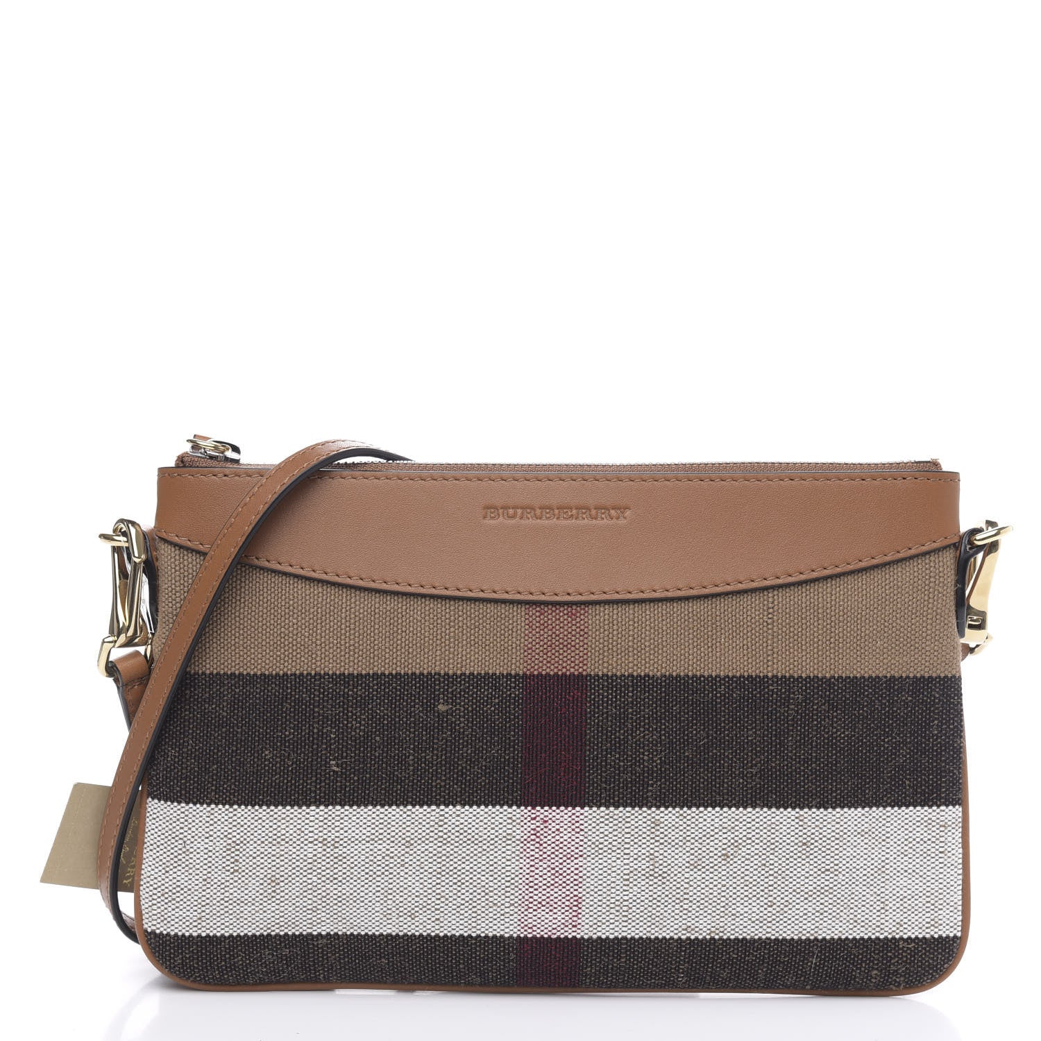 Burberry Mega Check Peyton Crossbody Clutch Bag Saddle Brown 1 of 11