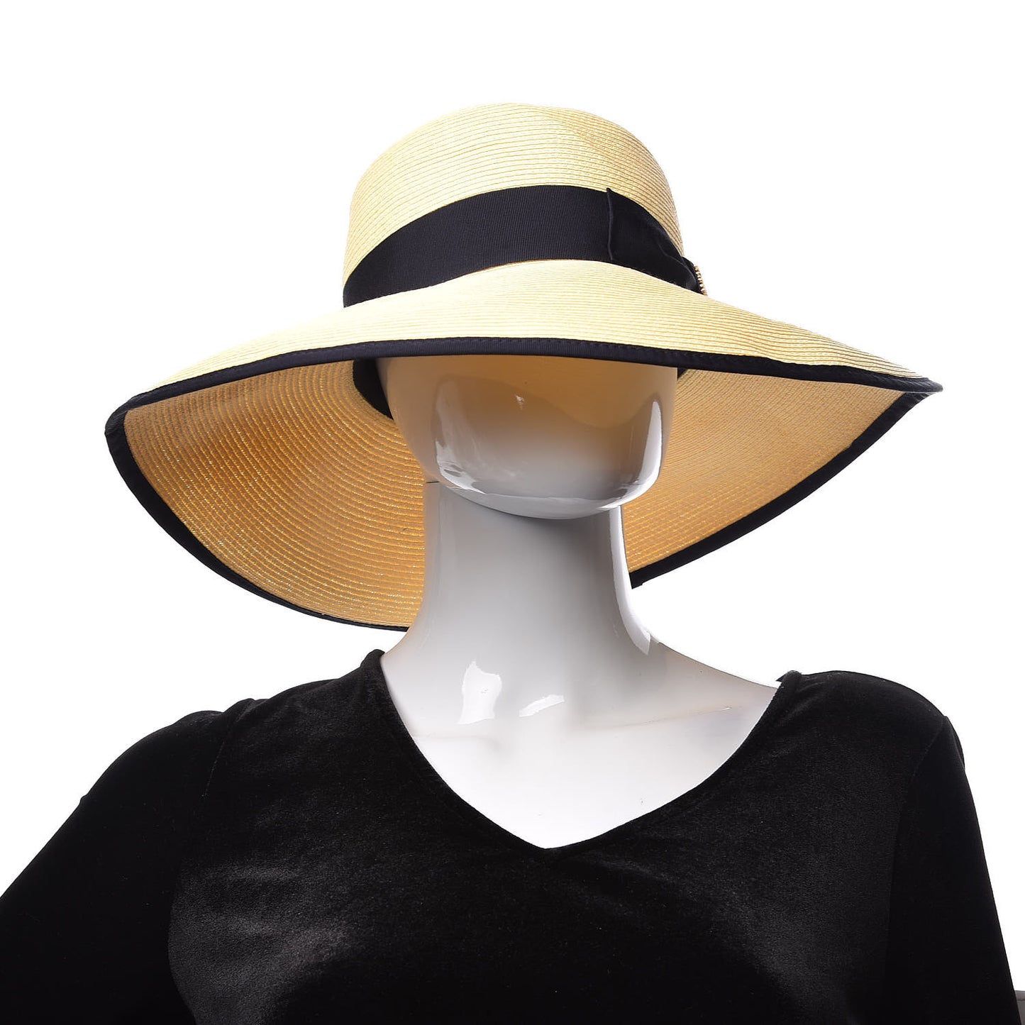 Straw Wide Brim 1973 Hat M Black Natural