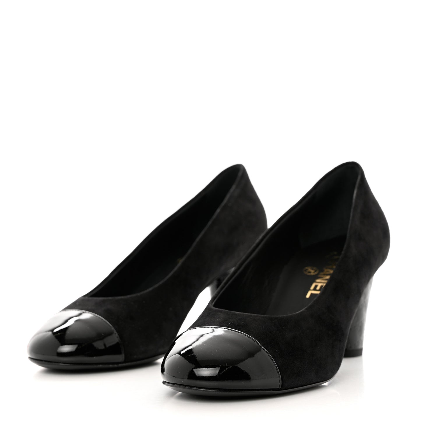 Kid Suede Patent Calfskin Cap Toe CC Pumps 38 Black
