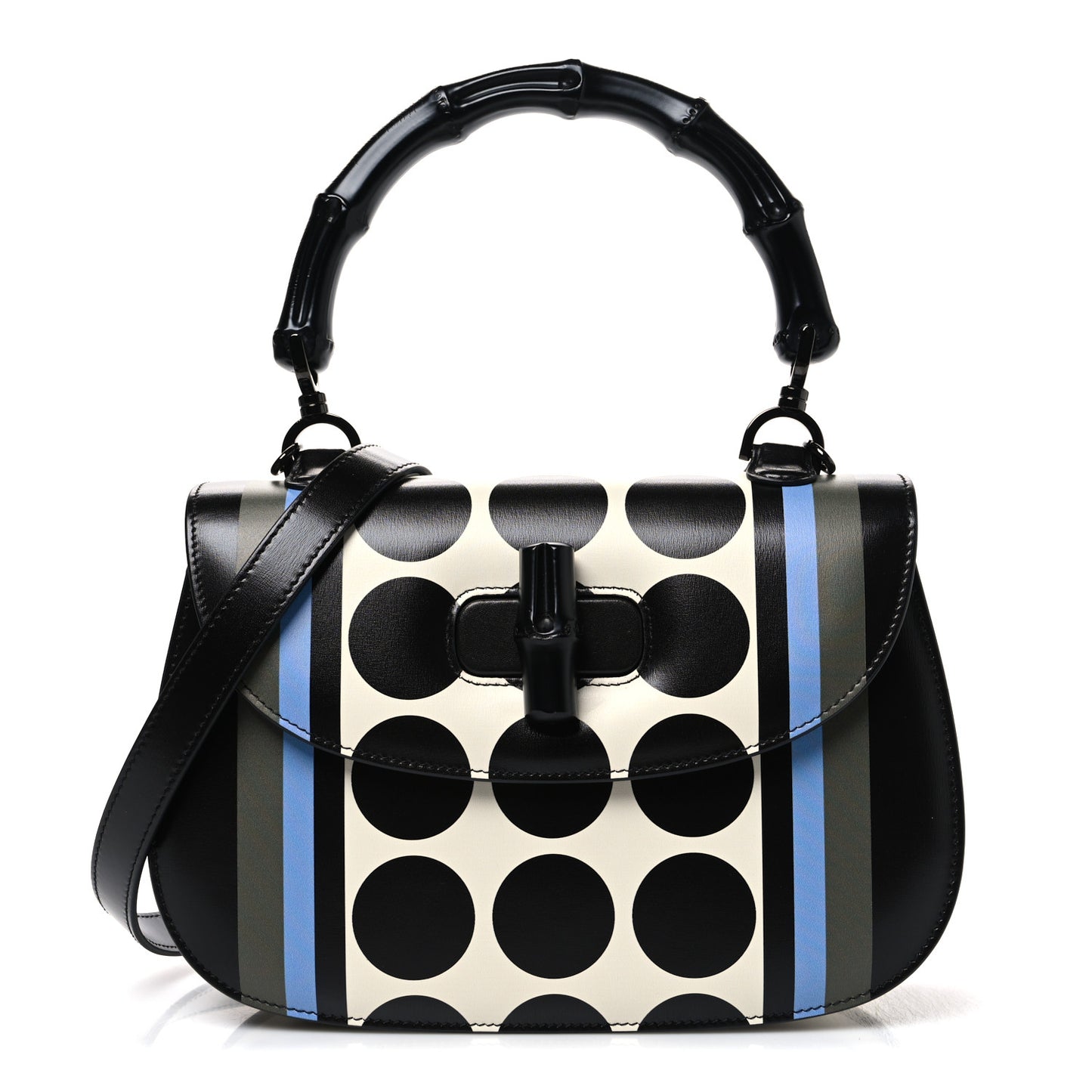 Calfskin Geometric Print Medium Bamboo 1947 Top Handle Bag Black Multicolor