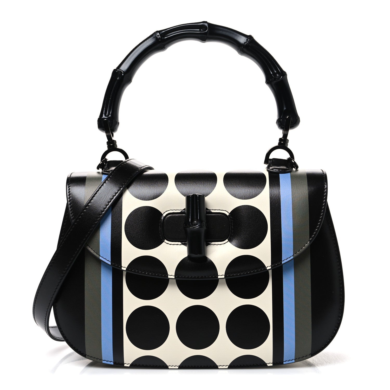 Gucci Calfskin Geometric Print Medium Bamboo 1947 Top Handle Bag Black Multicolor 1 of 10