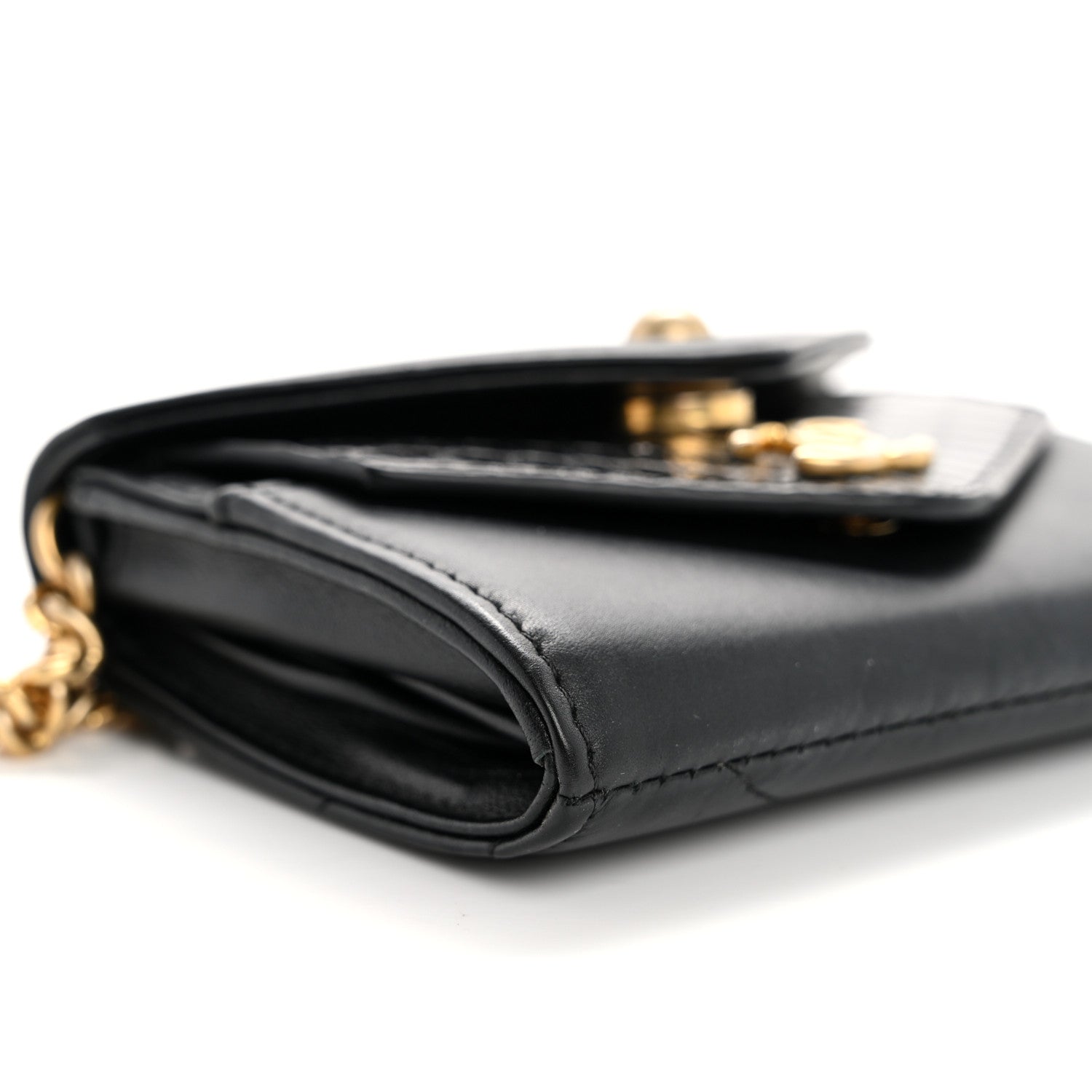 Chanel Snakeskin Calfskin Embossed Chevron Quilted CC Chain Wallet Black 10 of 11