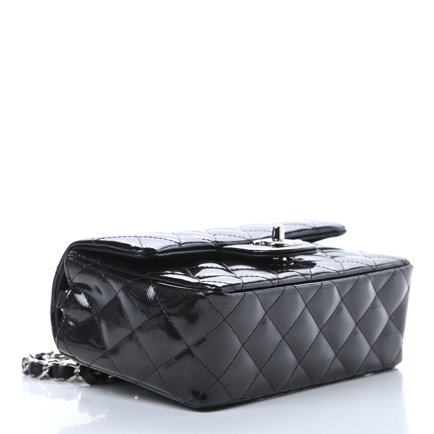 Chanel Striated Patent Calfskin Quilted Mini Rectangular Flap Black 4 of 13