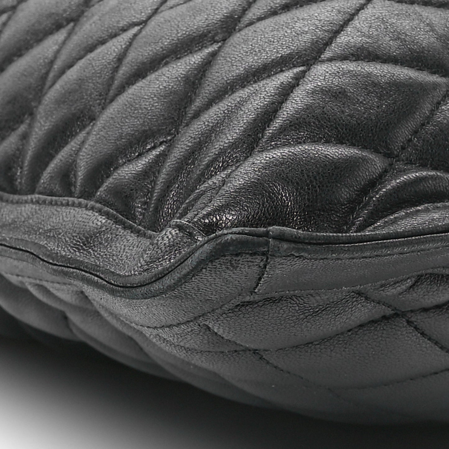 Lambskin Quilted Pochon Drawstring Tote Bag Black