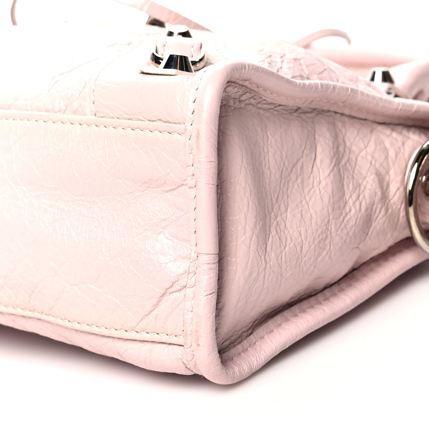 Agneau Classic Silver Hardware Mini City Logo Strap Light Rose White