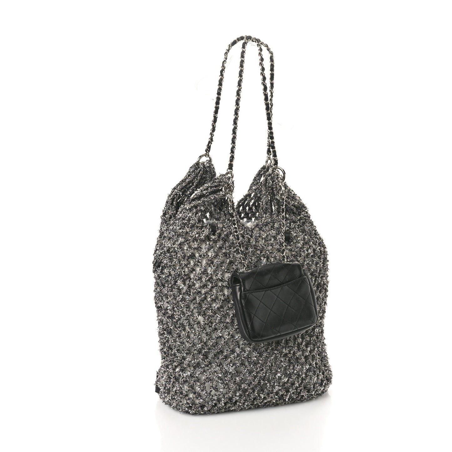 Lambskin Mixed Fibers Large Shopping Bag Black