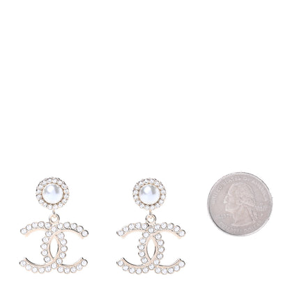Chanel Crystal Pearl Bow-tiful CC Drop Earrings Gold 2 of 4