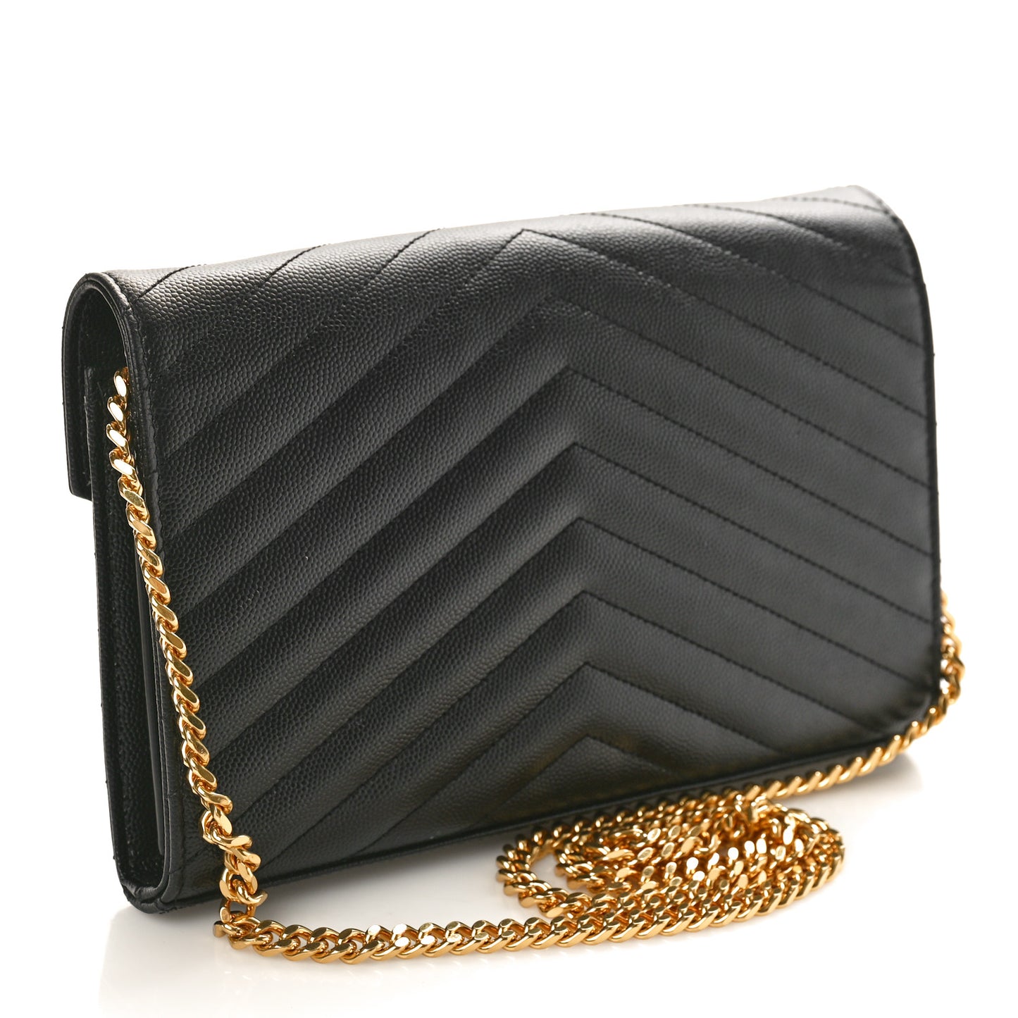 Grain De Poudre Matelasse Chevron Monogram Chain Wallet Black