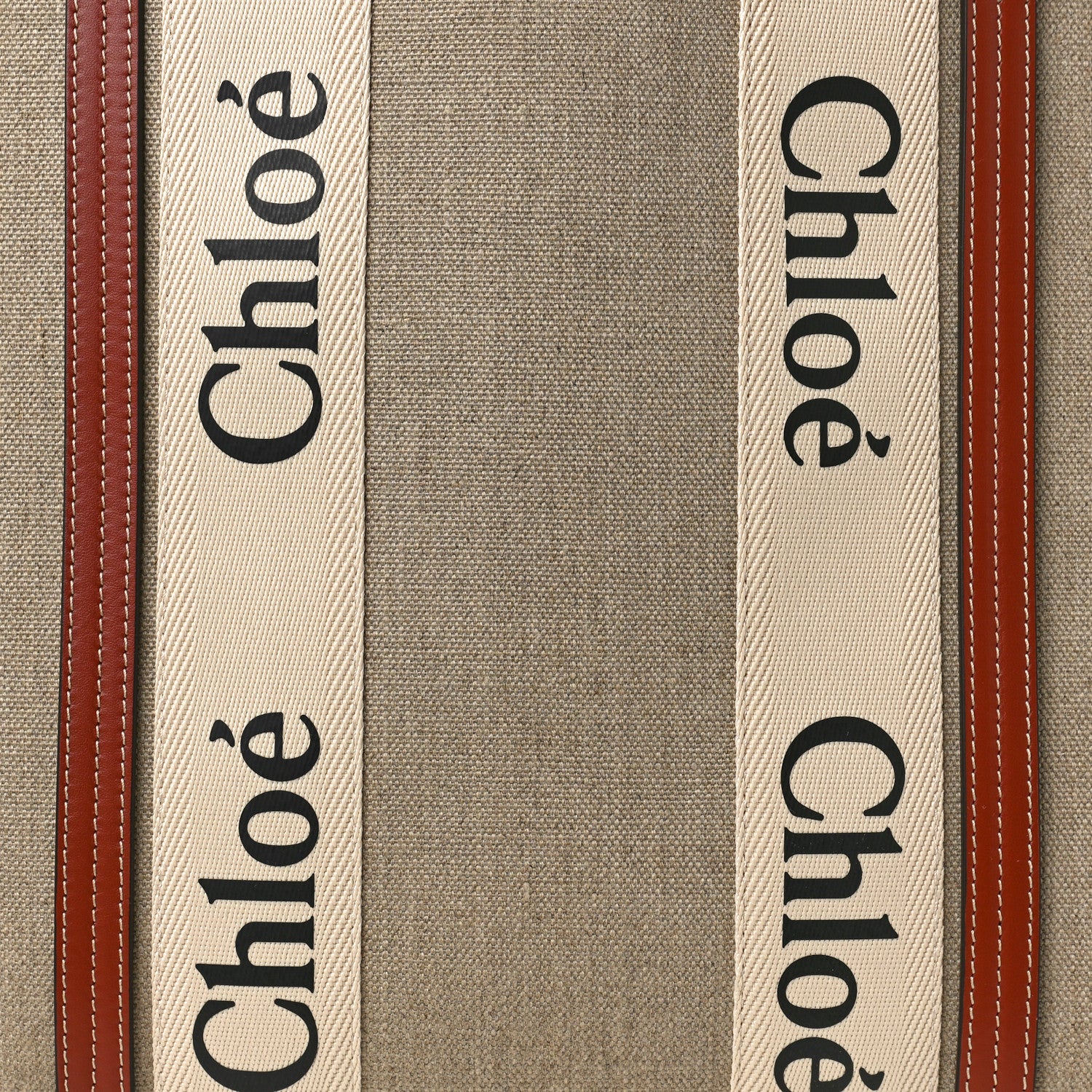 Chloe Linen Calfskin Large Woody Ribbon Tote White Brown 7 of 9
