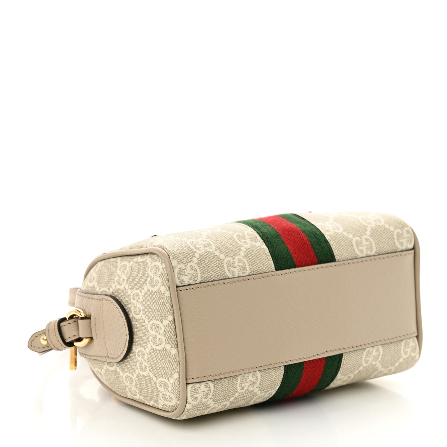 GG Supreme Monogram Textured Dollar Calfskin Web Super Mini Ophidia Top Handle Bowler Bag Beige Mystic White Oatmeal