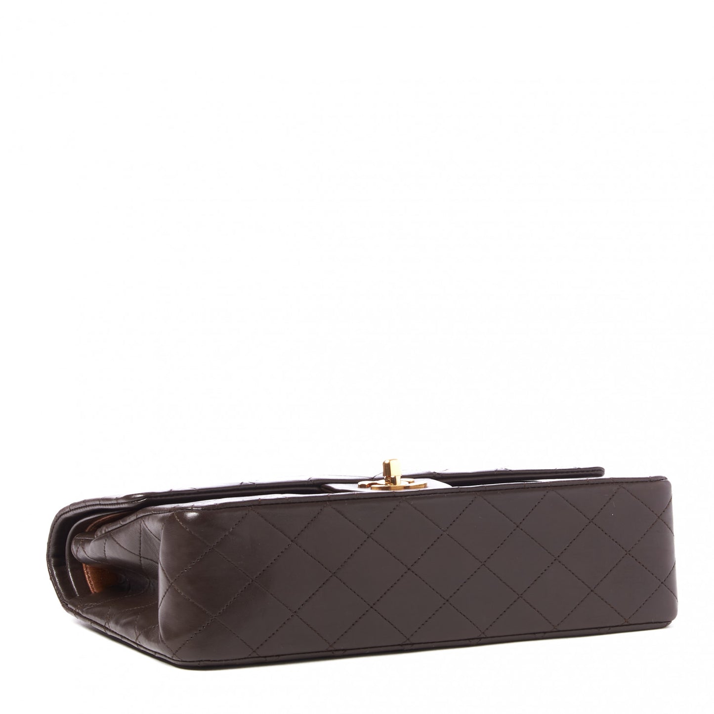 Lambskin Quilted Medium Double Flap Dark Brown