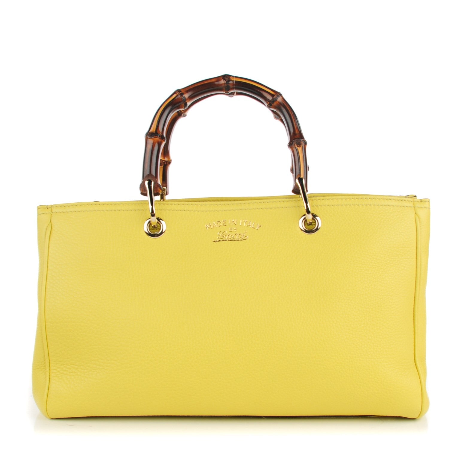 Gucci Pebbled Calfskin Medium Bamboo Shopper Tote Citrus 1 of 8