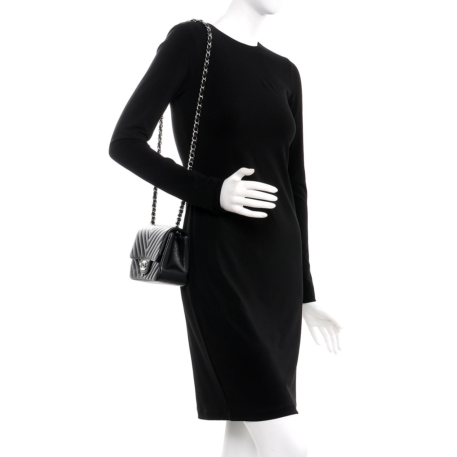 Chanel Caviar Chevron Quilted Mini Square Flap Black 2 of 8