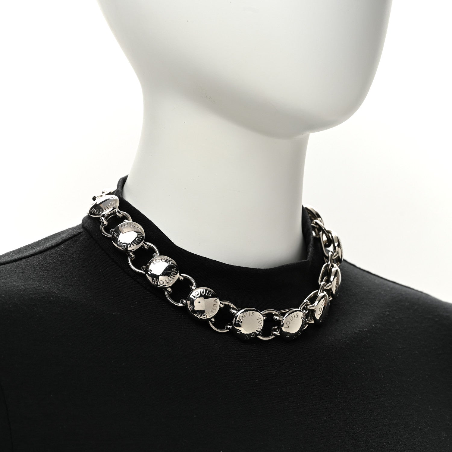 Louis Vuitton Metal LV Studs Necklace Silver 2 of 6