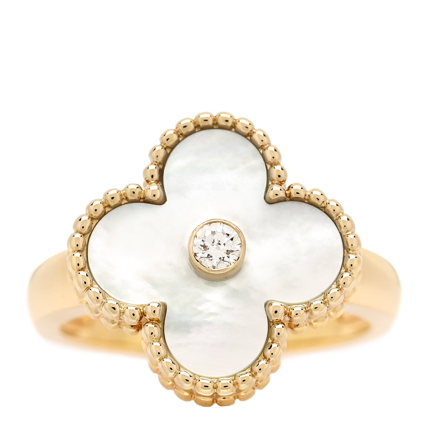 Van Cleef & Arpels 18K Yellow Gold Diamond Mother of Pearl Vintage Alhambra Ring 50 5.25 1 of 5