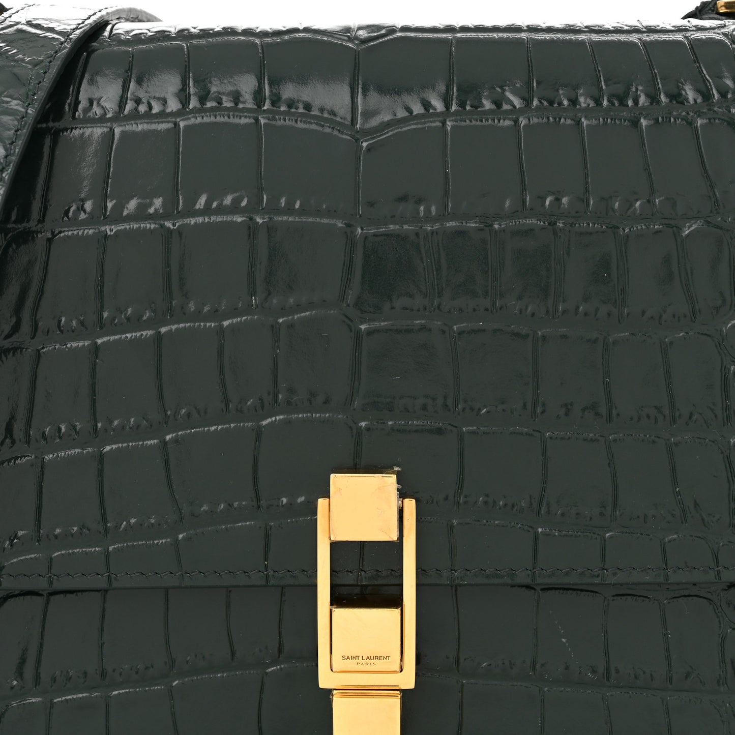 Calfskin Crocodile Embossed Carre Satchel Dark Mint