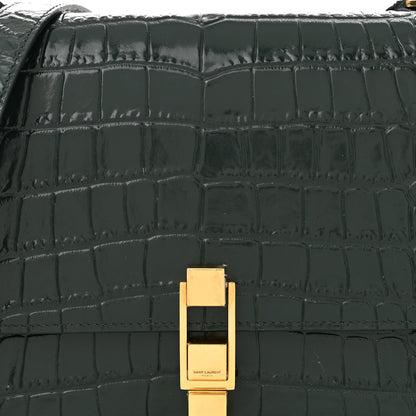 Saint Laurent Calfskin Crocodile Embossed Carre Satchel Dark Mint 8 of 10