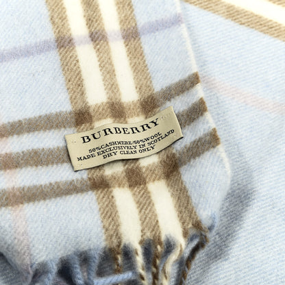 Burberry Cashmere Wool Check Fringe Scarf Light Blue 3 of 3
