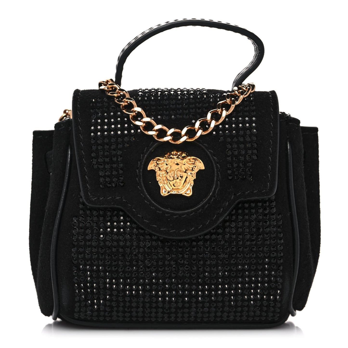 Suede Crystal Studded Micro La Medusa Bag Black