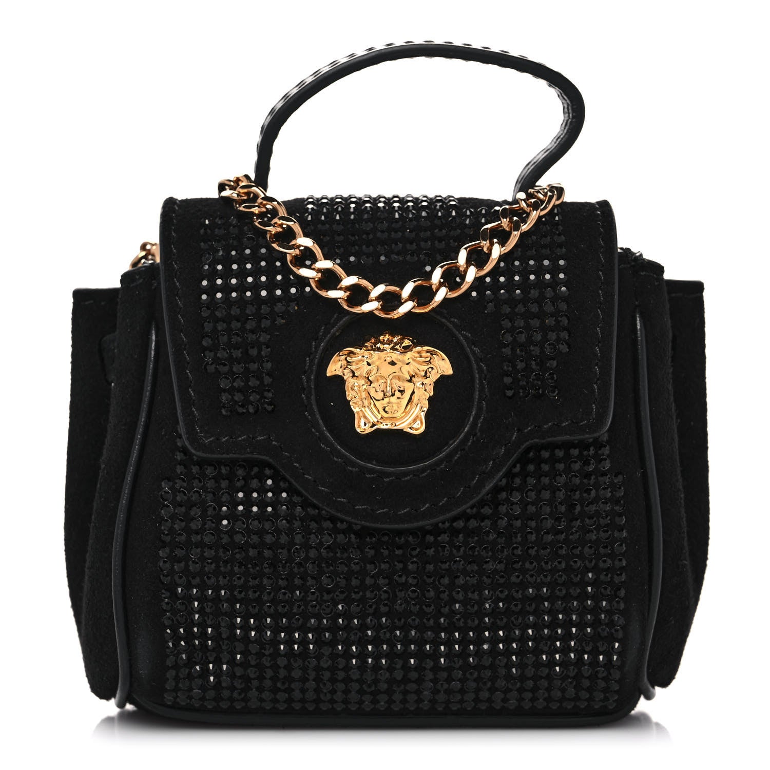 Versace Suede Crystal Studded Micro La Medusa Bag Black 1 of 9