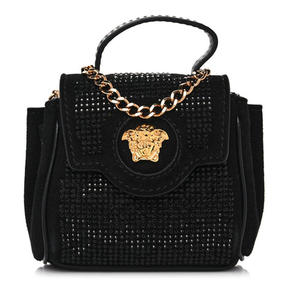 Versace Suede Crystal Studded Micro La Medusa Bag Black 1 of 9