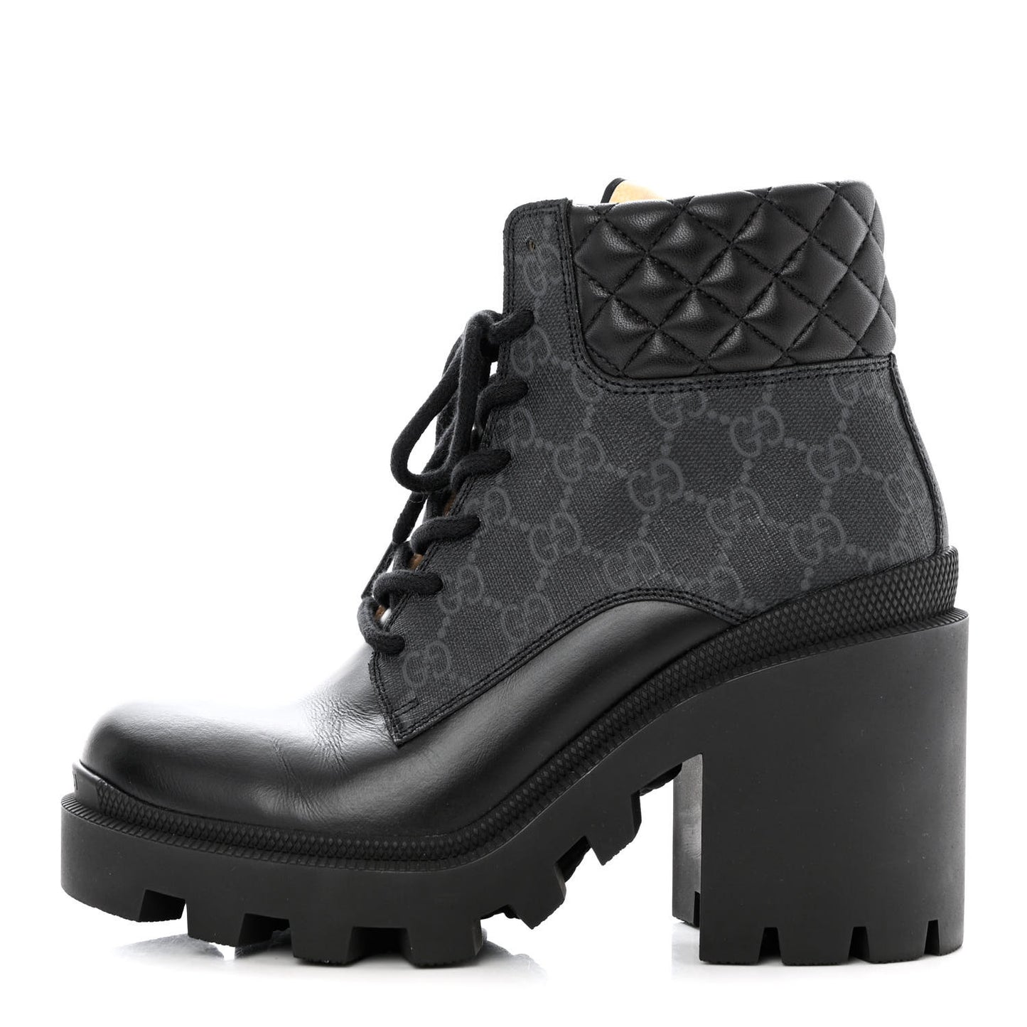 Apollo Calfskin GG Supreme Nappa Samoa Quilted Lace Up Ankle Boots 36.5 Black