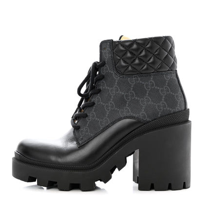 Gucci Apollo Calfskin GG Supreme Nappa Samoa Quilted Lace Up Ankle Boots 36.5 Black 1 of 10