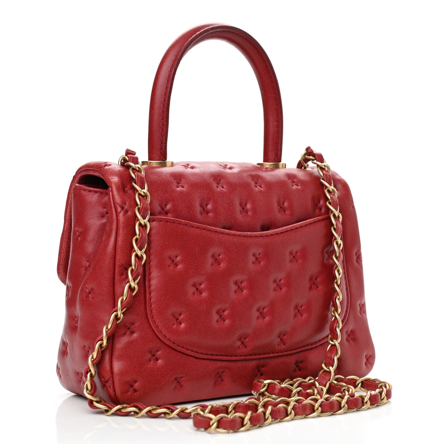 Chanel Lambskin Cross Stitch Mini Coco Handle Flap Red 3 of 10