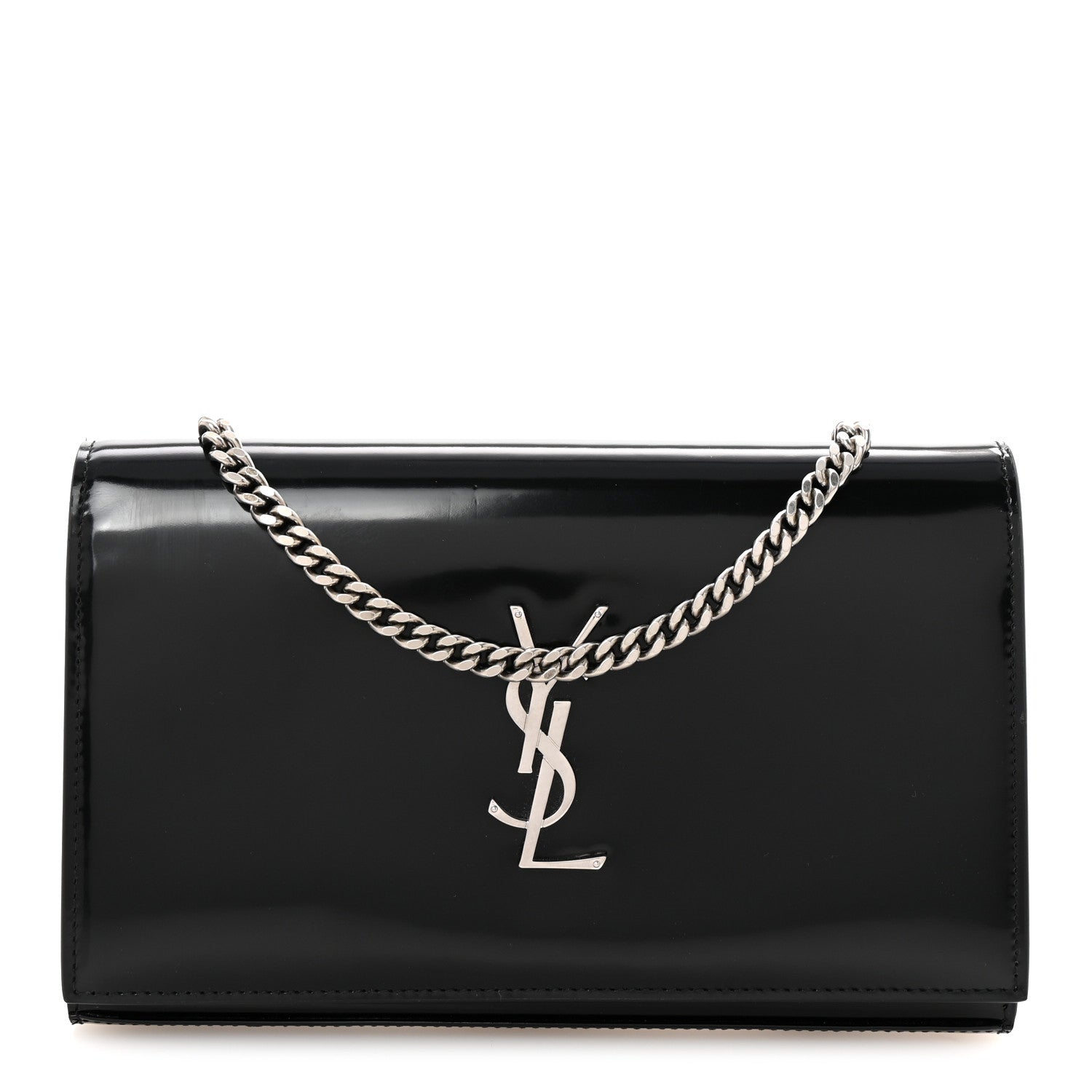 Saint Laurent Glazed Calfskin Cassandre Wallet On Chain WOC Black 1 of 9