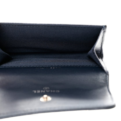 Chanel Goatskin Camellia Embossed Flap Card Holder Wallet Dark Blue 6 of 7