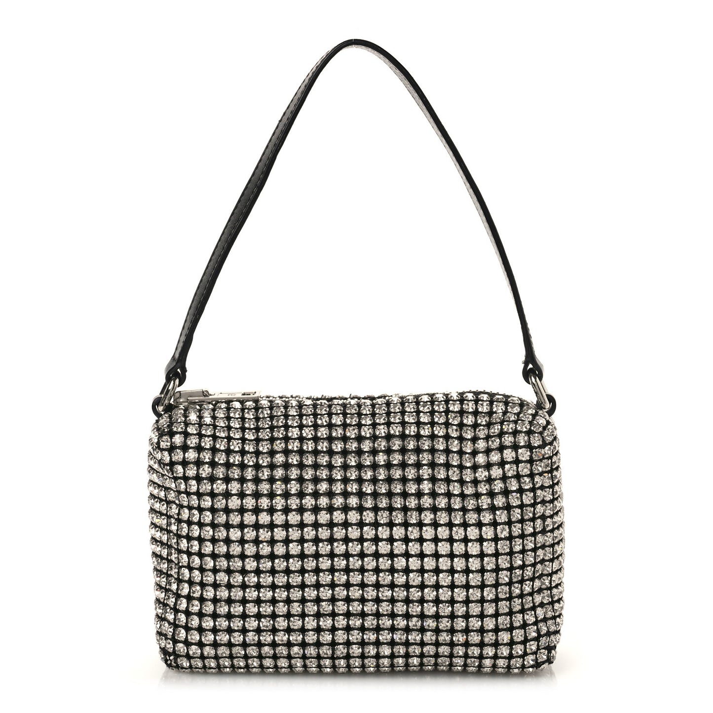 Mesh Crystal Rhinestone Mini Heiress Pouch Black Silver