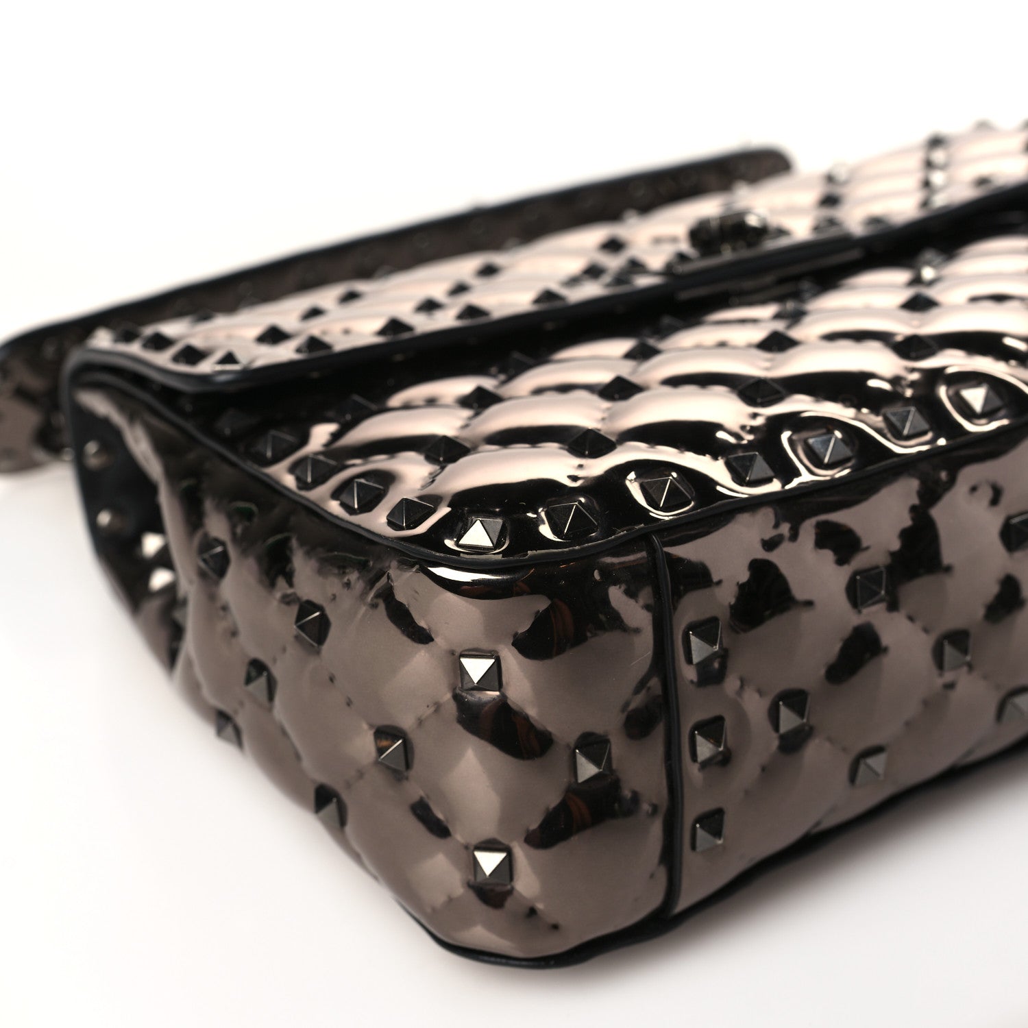 Valentino Garavani Metallic Patent Medium Rockstud Spike Shoulder Bag Rutenio 7 of 8