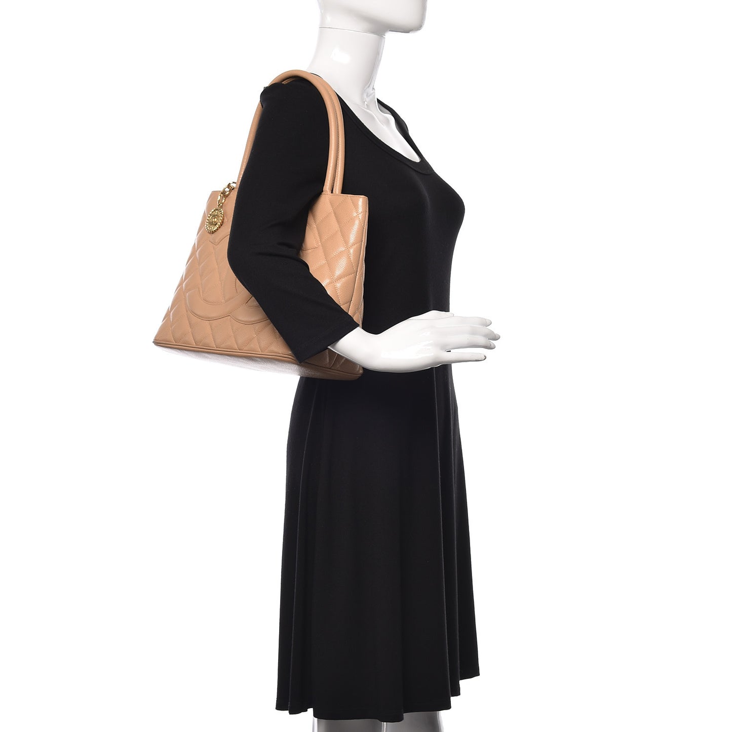 Caviar Quilted Medallion Tote Beige