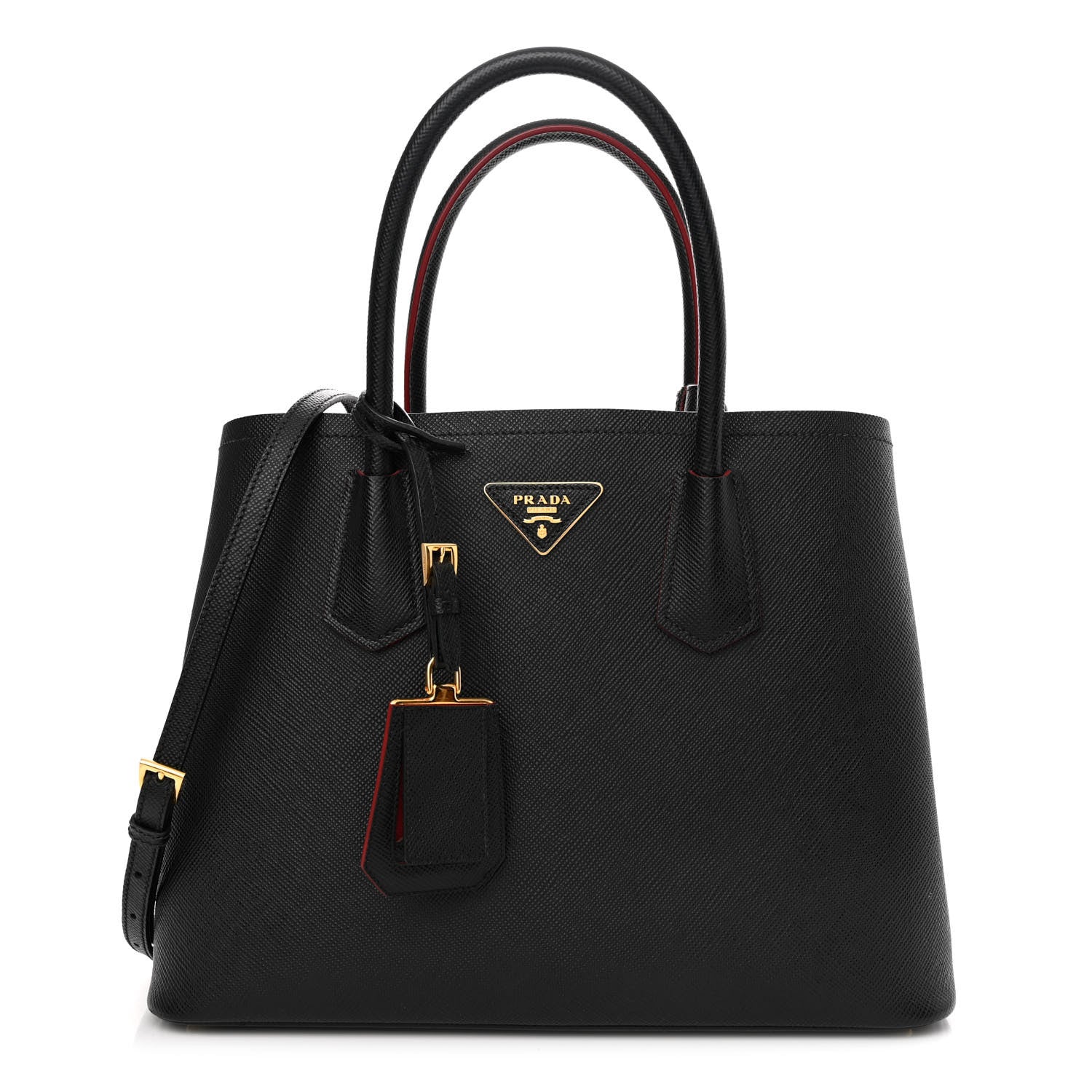 Prada Saffiano Cuir Medium Double Bag Black Fuoco 1 of 13