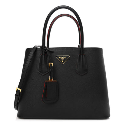 Prada Saffiano Cuir Medium Double Bag Black Fuoco 1 of 13