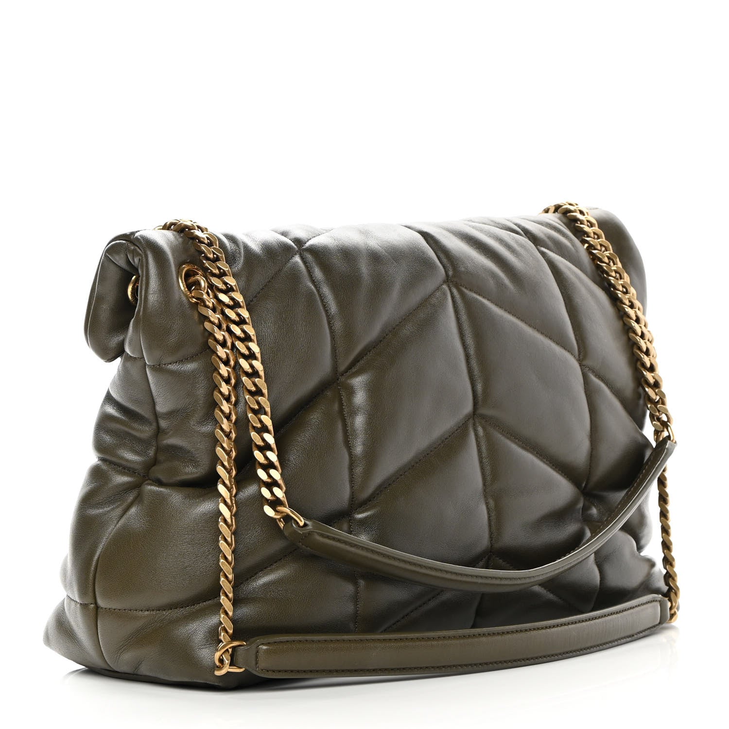 Saint Laurent Lambskin Quilted Medium Loulou Puffer Monogram Chain Satchel Seaweed 3 of 17