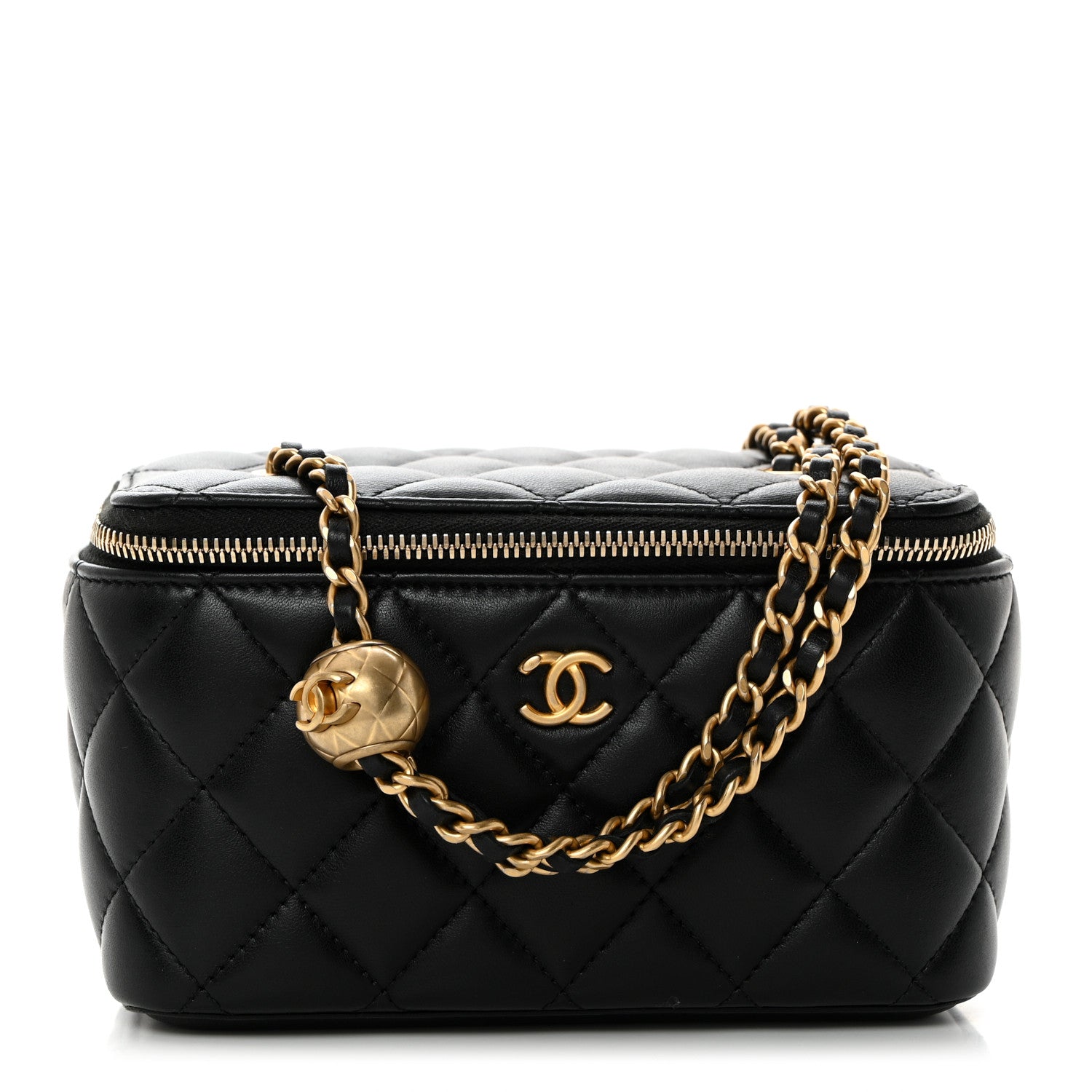 Chanel Lambskin Quilted Pearl Crush Small Vanity Case With Chain Black 1 of 10