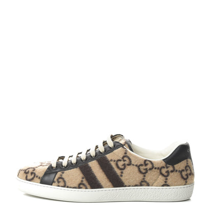 Gucci Covered Wool Miro Soft Calfskin Big GG Monogram Mens Sneakers 10 Beige Ebony Black 1 of 9