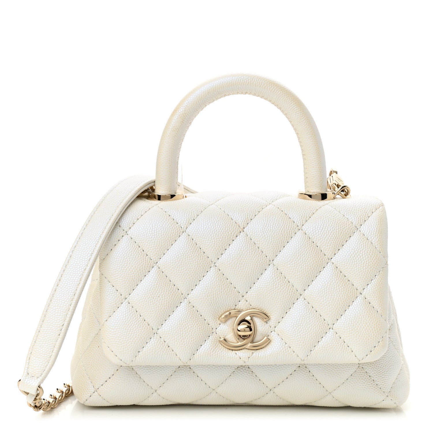 Chanel Iridescent Caviar Quilted Extra Mini Coco Handle Flap White 1 of 10