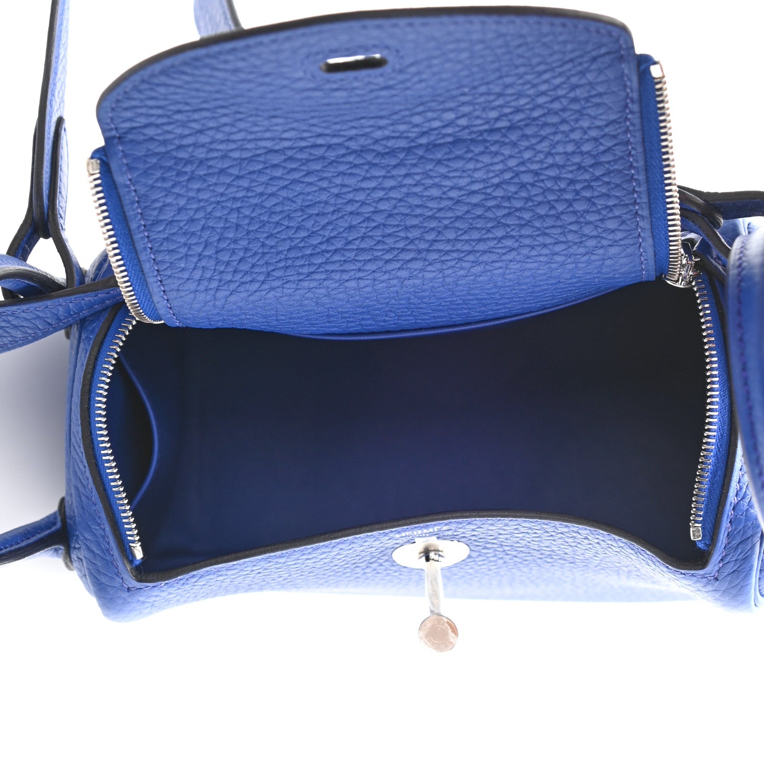 Hermes Taurillon Clemence Mini Lindy 20 Bleu Electrique 5 of 10