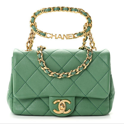 Chanel Lambskin Quilted Mini Logo Flap With Handle Green 1 of 12
