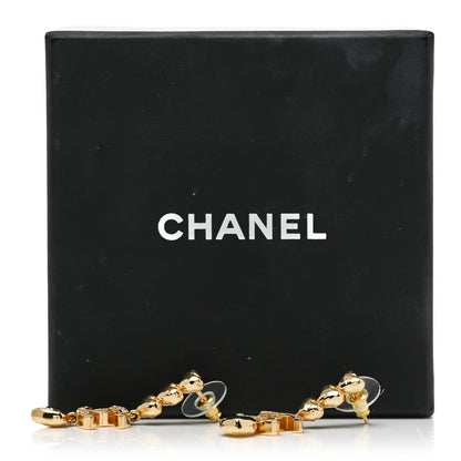 Chanel Metal Crystal CC Heart Long Drop Earrings Gold 5 of 5